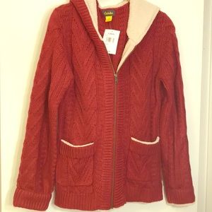 Knit zip sweater with fleece hood - never worn
